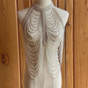 Pearl Body Chain Overdrijven Multi-layer Body Chain Handgeweven Body Ketting Verstelbare Body Chain Sieraden Cadeau for vrouwen