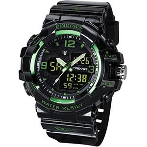 Herenhorloge, 5 atm waterdichte analoge digitale dubbele display horloges, zakelijke casual multifunctionele elektronische chronograaf, LED -achtergrondverlichting buitensportpols horloges,Black green