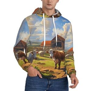 Jkkghll Cattle Farm Sanctuary Print Mannen Hooded Warme Lichtgewicht Trui Voor Winter Herfst En Lente Casual Wear, Zwart, XS