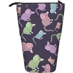 Nbtghga Dieren-Leuke Muis Print Potlood Telescopische Klassieke Kunsten Stand Up Potlood Case Organizer Potlood Houder Make-up Tas Gift, Zwart, Eén maat