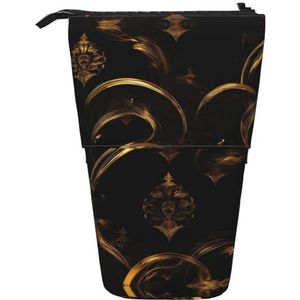 Nbtghga Goud Zwart Behang Print Potlood Telescopische Klassieke Kunsten Stand Up Potlood Case Organizer Potlood Houder Make-up Tas Gift, Zwart, Eén maat