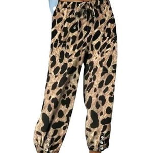 Women'S Printed Trousers Spring And Summer Leopard Print Drawstring Pants Pocket Casual Stretch Pants-Yellow-L