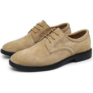 Oxford schoenen for heren Vetersluiting Ronde neus Suède leren Derby schoenen Slipvast Antislip blokhak Zakelijk(Brown,41 EU)