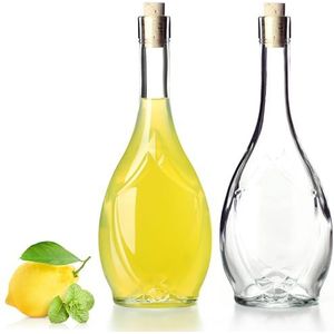 KADAX Glazen fles met strakke kurkstop, druivenpatroon oliefles, azijnfles, glazen container voor fruitlikeur, lege wijnfles, glazen container (500 ml - 2 stuks)
