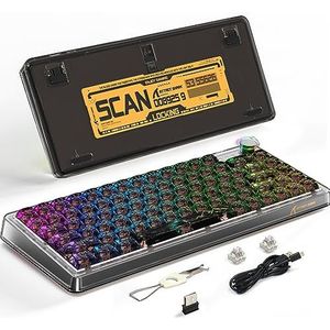ATTACK SHARK K75 75% TKL Mechanisch gamingtoetsenbord, BT5.0/2.4G/USB-C RGB Compact toetsenbord, aanpasbaar transparant pakkingtoetsenbord met knop, hot-swap lineaire schakelaar, 4000 mAh-Zwart