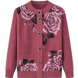 KIJSKKOPO Vesten Dames,Gebreide Vesten voor Middelbare En Oudere Leeftijd, Bruine Ronde Hals, Knoopsluiting, Rozenbloemjacquard, Gebreide Trui, Jas, Met Zak, Oude Dame, Oma, Casual, Warme Gebreide B