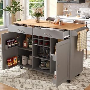 DUlVBPE Modern keukeneiland (102 x 45 x 92 cm), keukenkast, buffetkast, eetwagen met houtnerf, buffetkast, multifunctionele eettafel met opbergruimte, grijs