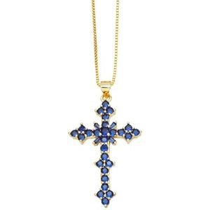 Multi-color mode dames kristallen kruis hanger koper vergulde gouden doos ketting accessoires geschenken (Style : Blue)