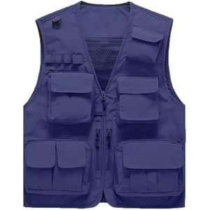 Pegsmio Heren Vest Multi-Pocket Dunne Trend Mesh Ademend Afneembaar Vest Outdoor Bergbeklimmen Vissen Vest, Blauw, XL