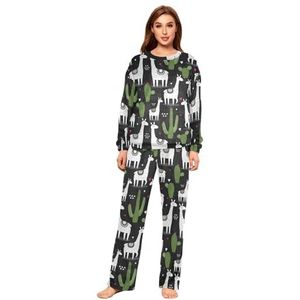 YOUJUNER Pyjama sets voor vrouwen, tropische cactus alpaca lama winter warme nachtkleding zomer loungewear set pyjama nachtkleding set, Meerkleurig, M