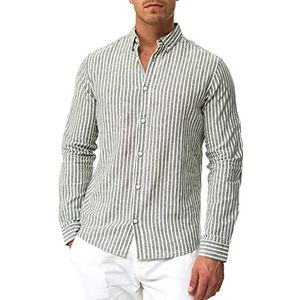 Indicode Heren Brayden Shirt | Gestreept hemd met button-down kraag Beetle S