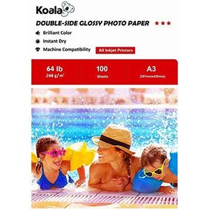 KOALA Dubbelzijdig Glanzend Inkjet Fotopapier A3, 240 g/m², 100 vellen, voor alle inkjetprinters