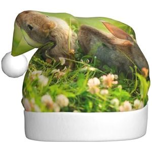 OPSREY Grappige Konijnen Gedrukt Kerst Hoed Volwassen Unisex Kerst Hoed Kerst Nieuwjaar Vakantie Party Supplies