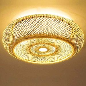 Bamboe Plafondlamp Natuurlijke Rotan Hanglamp Plafondlamp Creatieve Handgemaakte Lampenkap Kroonluchter E27 Plafondverlichting Restaurant Slaapkamer Woonkamer Cafe Bar Studie Kantoor Theehuis,40cm