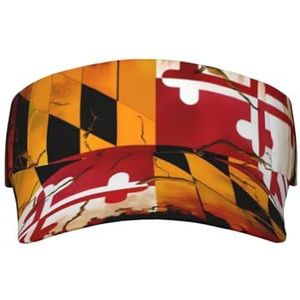 BGHEWRT Vintage houten Maryland vlag niet-zwoele lege top vizier, elastische verstelbare cap omtrek, binnenste zweetband, zomer beschermende pet, tennis cap, mannen en vrouwen zwart, Zwart, one size