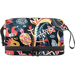 Grote capaciteit reizen cosmetische tas, rare bloem kunst, make-up tas, waterdichte make-up tas organisator, Meerkleurig, 27x15x14 cm/10.6x5.9x5.5 in