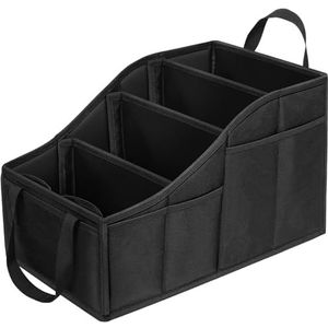 YOHOOLYO Auto-organizer voor kinderen, achterbank met 4 vakken en 4 bekerhouders, inklapbaar, achterbank, passagiersstoel voor speelgoed, boeken, snacks, zwart