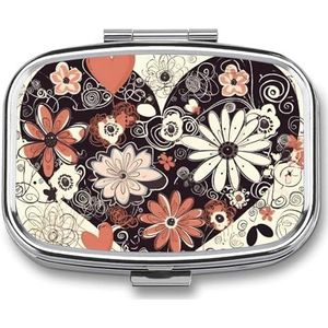 Pillendoosje Harten van Bloem Ronde Pillenetui voor Portemonnee & Pocket 2 Compartiment Geneeskunde Pil Organizer Draagbare Reizen Pillendoos Geneeskunde Vitamine Kabeljauw Leverolie Opbergdoos