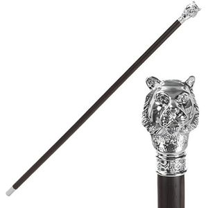 93cm Massief Houten Revalidatie Trainingsstok Uit Één Stuk, Zinklegering Dierenriem Dierenkop Kruk voor Wandelen, Trekking en Halloween Cosplay(Tiger)