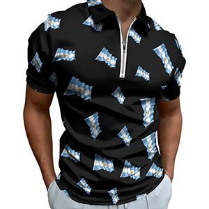 Vlag van Argentinië Half Zip-up Polo Shirts Voor Mannen Slim Fit Korte Mouw T-shirt Sneldrogende Golf Tops Tees 6XL