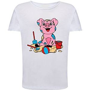 DF Style T-shirt varken pig piglet aan zee, Wit, L