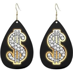GSGCSBYMLG gouden dollar teken gedrukt druppelvormige acryl oorbellen decoratieve oorbellen, Eén maat, Acryl