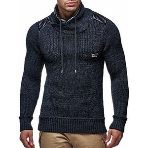 Leif Nelson LN7040 Herentrui met capuchon, slimfit, hoodie, pullover, lange mouwen, gebreide trui, sweatshirt, wintertrui, zwart, M