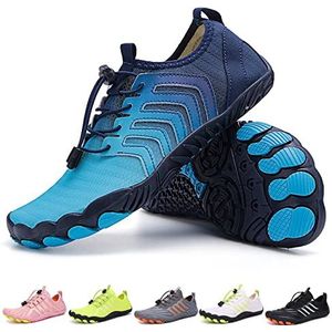 Waxify Blotevoetenschoenen, Fivefinger teenschoenen, heren, dames, trailloopschoenen, blotevoetenschoenen, sneakers, fitnessschoenen, A06 Donkerblauw, 37 EU