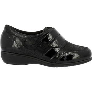 Doctor Cutilas Vrijetijdsschoen voor dames, sleehak, rubberen zool, uitneembare binnenzool, klittenbandsluiting, lakleer, glanzend, stof voor: dames, Zwart, 37 EU