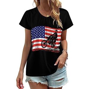 Motocross Dirt Bike VS vlag vrouwen V-hals T-shirts leuke grafische korte mouw casual tee tops 4XL