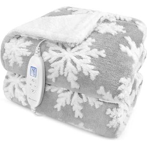 MYCARBON Elektrische elektrische deken, 180 x 160 cm, 10 temperaturen, timer, 9 uur, thermische deken voor tweepersoonsbed van flanel en sherpa, laag verbruik, wasbaar