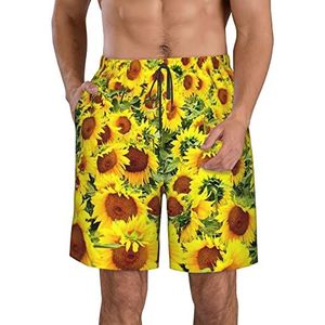 PHTZEZFC Zonnebloemenprint strandshorts voor heren, zomershorts met sneldrogende technologie, licht en casual, Wit, XL