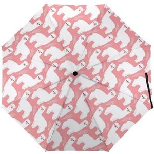 Roze Llama Alpaca Mode Paraplu Voor Regen Compact Tri-fold Reverse Folding Winddicht Reizen Paraplu Handleiding