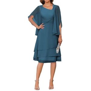 2 Stuks Moeder van de Bruid Jurk voor Bruiloft 3/4 Mouwen Chiffon Avond Prom Jassen met Jas, Turkoois, 56 NL/Plus
