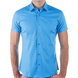 Redbridge Overhemd voor heren, vrijetijdshemd met korte mouwen, business, casual, bruiloft, elegant, slim fit, Midblue - Midblue, L