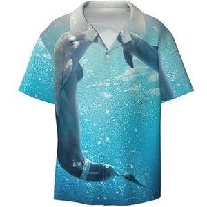 EdWal Winter The Dolphin Print Heren Korte Mouw Button Down Shirts Casual Losse Fit Zomer Strand Shirts Heren Jurk Shirts, Zwart, 3XL