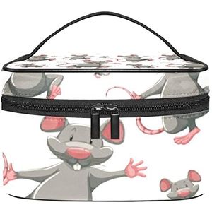 Camouflage groen patroon make-up tas voor vrouwen meisjes cosmetische tassen met handvat reizen make-up organizer tas, Anima Ratten Muizen Patroon Grijs Cartoon, 8.9x5.9x5.4 Inches, Make-up zakje