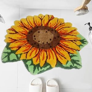 Feblilac Gele bloem tapijt mat zonnebloem vorm badmat wasbare antislip vloermat zachte tapijten voor slaapkamer, badkamer, woonkamer, keuken, huis