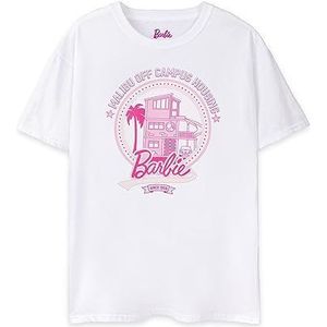 Barbie Womens Malibu Off Campus Logo Wit T-shirt met korte mouwen | Iconisch Barbie-merk | Modieuze Design Top voor Dames | Comfortabel Retro T-shirt | Barbie Movie Merchandise Gift - Klein