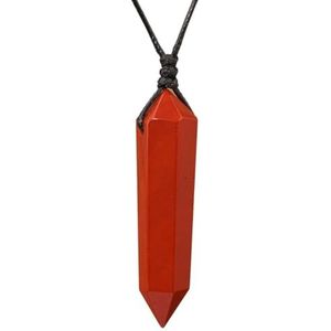 Natural Crystal Double Point Pendant Necklace For Women Fashion Labradorite Amazonite Leather Necklace Boho Jewelry Gift (Color : Red Jasper)