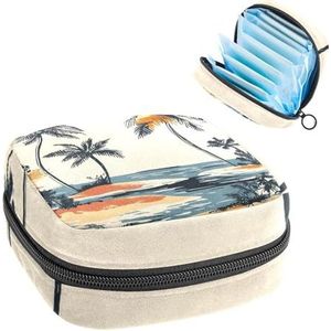 Opbergtas voor maandverband, retro naadloos tropisch eilandpatroon, draagbare maandzak, inlegkruisjes, tampons, maandverband, opberghouder voor vrouwen, school, kantoor