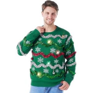Giggling Getup Lelijke kersttrui voor heren, led-lichtgevende kersttrui voor heren, groene lelijke kersttrui voor heren, Groen, M