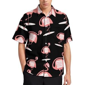 Grappige onhandige flamingo zomer herenoverhemden casual korte mouwen button down blouse strand top met zak XL
