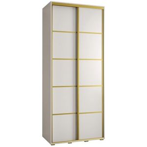 MEBLE KRYSPOL Davos 4 100 Kledingkast met twee schuifdeuren voor slaapkamer - Moderne Kledingkast met kledingroede en planken - 235,2x100x45 cm - Wit Wit Goud