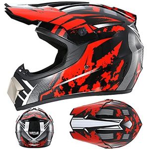 Motorhelm - Rood Zwart - Kinderen Crosshelm - DOT Standaard - Offroad Helm Set