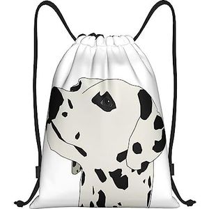 DEHIWI Dalmatische Trekkoord Rugzak Tas Waterdichte Sport String Bag Sackpack Cinch voor Gym Winkelen Sport Yoga, Zwart, Medium