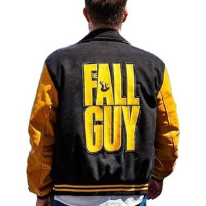 Fall Guy Wollen Body Faux Lederen Mouwen Stunt Team Jacket - Ryan Gosling Geel & Zwarte Jassen Voor Heren, Geel en Zwart, M