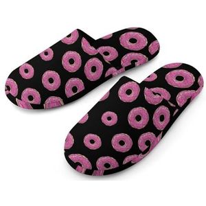 Roze Donut Volledige Print Vrouwen Slippers Warme Anti-Slip Rubberen Zool Huisschoenen Voor Indoor Hotel 38-39_(7-8)