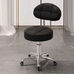 Verstelbare ronde draaistoel met 5 klauwen en wielen, PU-leren rolkruk met rugleuning, rolbarkruk for schoonheidssalon of baliewerk(Black)
