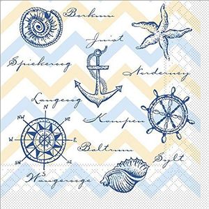 Vlag HORECA servet Maritim | Tissue-servetten 33x33 cm | absorberende en hoogwaardige wegwerpservetten | ideaal voor bruiloft & feesten in de lente & zomer | 100 stuks | blauw